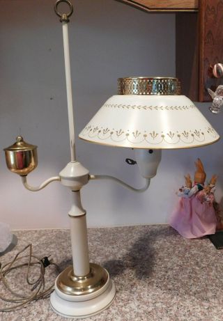 Vintage Mid Century Modern Cream & Gold Metal & Glass Student Desk Table Lamp 3