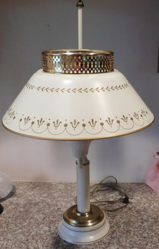 Vintage Mid Century Modern Cream & Gold Metal & Glass Student Desk Table Lamp 4
