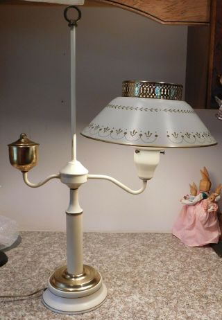 Vintage Mid Century Modern Cream & Gold Metal & Glass Student Desk Table Lamp 6