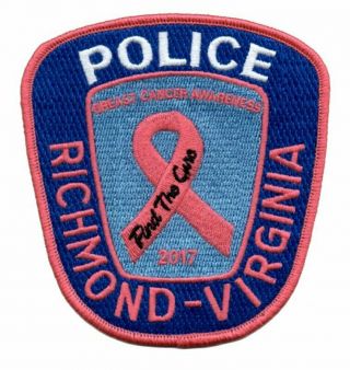 Virginia State Richmond City Police Rpd Breast Cancer Awareness 2017 Patch