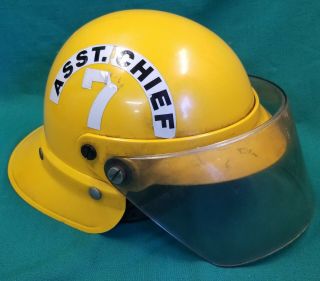 Firefighters Yellow Helmet Firemans Hat With Face Shield Assistant Chief No.  7