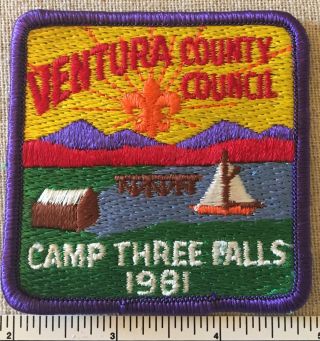 Vintage 1981 Camp Three Falls Boy Scout Patch Ventura County Council Ca Bsa