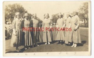 Rppc - 6 Wwi Red Cross Nurses With Us Flags Ca1918