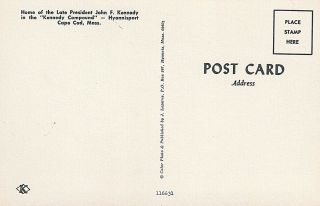 Vintage Postcard - Home of the Late President John F Kennedy - CC Massachusetts 2