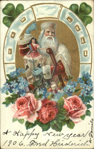 Christmas - Skinny Santa Claus White Suit & Hat 1905 Postcard