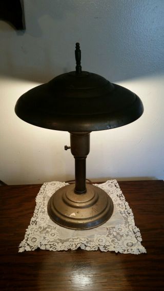 Vintage Art Deco Machine Age Industrial Steampunk Table Desk Lamp w/ Metal Shade 8