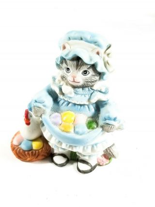 Kitty Cucumber - 1988 Kitten Holding Eggs W/ Chicken Figurine