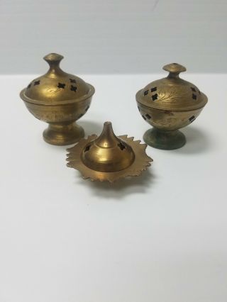 3 Vintage Brass Incense Burner Holders