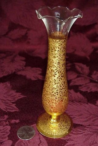 Vintage / Antique Ransgil Crystal Bud Vase 22k Gold Floral Design 1930’s