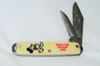 Vintage Mickey Mouse Disney 1933 Chicago World Fair Double Blade Pocket Knife