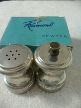 Vintage Raimond Pewter Salt Shaker & Pepper Grinder Mill Italy 2 - 1/2 " Tall