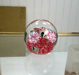 Vtg Murano Glass Italy Fratelli Toso Label Flowers Controlled Bubble Paperweight