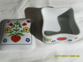 Hearts & Flowers Vintage Ceramic Trinket Box W/lid Takahashi San Francisco 1980