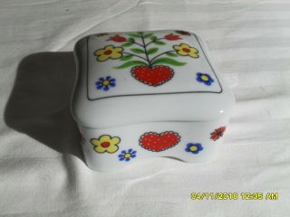 HEARTS & FLOWERS Vintage Ceramic Trinket Box w/Lid Takahashi San Francisco 1980 3