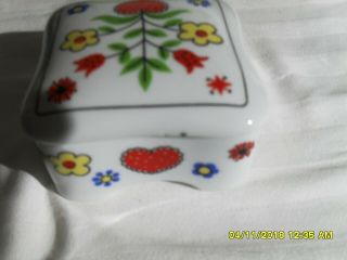 HEARTS & FLOWERS Vintage Ceramic Trinket Box w/Lid Takahashi San Francisco 1980 4
