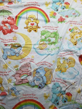 Vtg 80 ' s Care Bears Twin Flat Sheet Cutter Fabric Crafting Rainbows Retro Kids 2