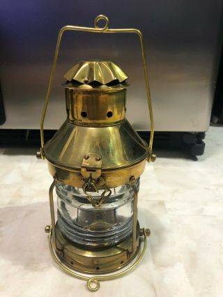 Vintage Brass Lantern Wick Holder Marked Wedge Maritime Ship Boat Nautical