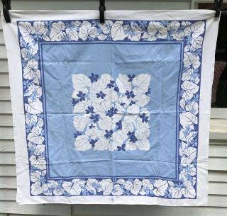Vintage Tablecloth Cotton Blue Floral On White