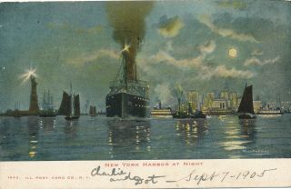 York City – York Harbor At Night – Udb – 1905