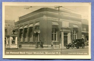 Old Rppc Real Photo Postcard Upper Montclair Nj Traffic Outpost & Bank 1920