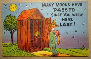 Many Moons Have Passed Since You Were Last Here Outhouse Vintage Postcard 1188