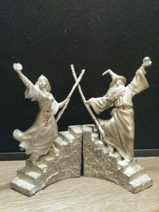 Pewter Wizard Bookends From 1988.  Female And Male Counterparts - Old And Rare