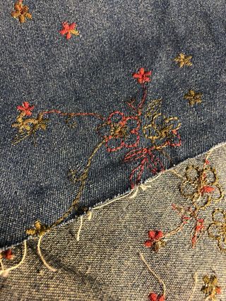 Vintage Soft Blue Denim Flower Embroidered Fabric 4 Yards 60” Wide