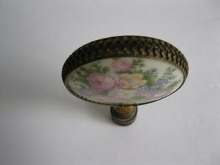 ANTIQUE ROUND HANDPAINTED FLORAL PORCELAIN AND BRASS LAMP FINIAL 2 