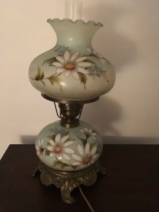 Vintage Hand Painted Floral Gone With The Wind Table Lamp With Chimney 21” Tall