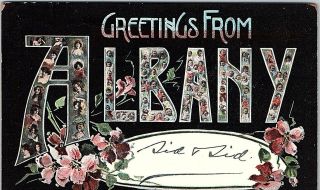 1907 Postcard Greetings From Albany Large Letters Ny York Postally