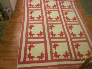 Amish Quilt Vintage,  Red &white Star 6 