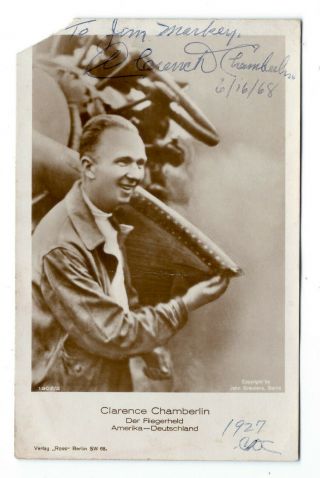 Rare Photo Postcard Signed By Clarence Chamberlin,  Early Aviation Pilot,  Germany