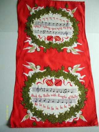 Tammis Keefe Tea Towel,  Christmas,  Deck The Halls,  Angels,  Red Musical Towel