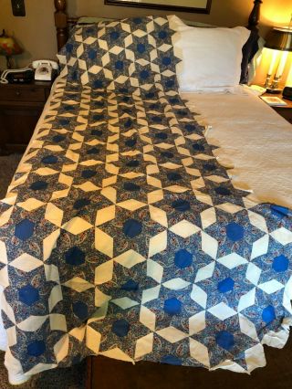 Vintage Hand Stitched 6 Point Star Partial Quilt Top 100 " X 35 " H