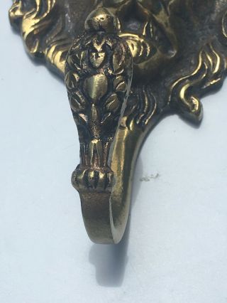 vtg.  solid brass lion head vintage coat & hat hook wall hangers made in England 4