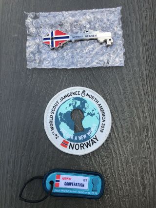 2019 World Scout Jamboree Norway Contingent Patch Set With Metal Key Ist Rare