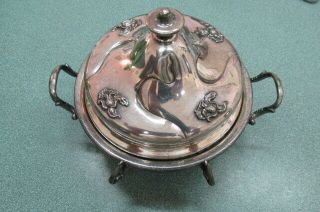 Victor Silver Co.  Quadruple Silverplate Covered Vegetable Bowl With Glass Insert