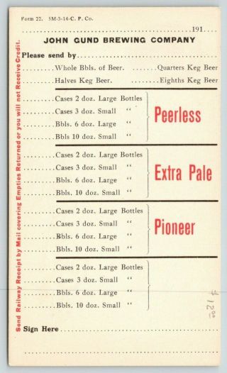 Sioux Falls SD John Gund Brewing Co Peerless Pioneer Keg Beer Bottle 1910 Postal 2