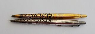 2 Vintage Parker Refillable Ball Point Pens W/ Fine Silver Barrels One W/ Gold