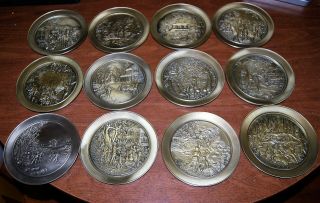 12 Great Franklin Pewter Currier & Ives Plates 6.  25 " Diameter