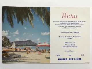 Waikiki Beach Diamond Head United Airlines Flight Menu Hawaii Postcard