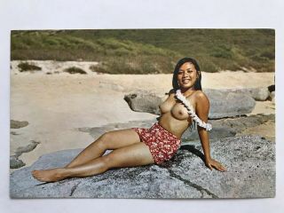 Lei At Beach Topless Honolulu Hawaii Postcard