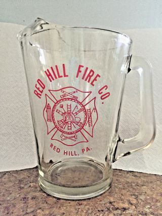 Red Hill Fire Co Glass Beer Pitcher - Red Hill,  Pa - Red Logo