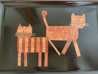 Couroc Of Monterey California Mcm Mid Century Modern Serving Tray Two Cats