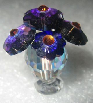 Iris Arc Crystal Vase W/ Purple Flowers Figurine 1 " Signed Rare