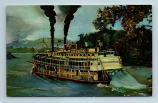 Orleans Mississippi River Boat Stern Wheeler Steamboat Postcard
