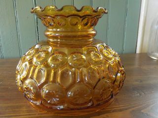 Vintage Amber Glass Moon & Star Pattern Hurricane Oil Lamp Shade 6 3/4 " Fitter