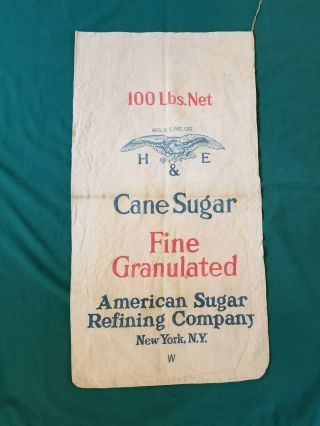 Vintage 100lb Cane Sugar Cloth Sack/bag Advertising American Sugar Co.  York