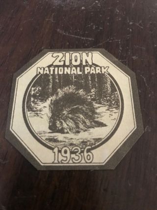 1936 Zion National Park,  Entrance Permit Sticker