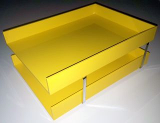 Vintage Letter Tray 1977 Mid - Century Yellow Space Age Acrylic Reflection 2000